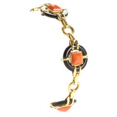 Marzo Art Deco Gold, Black Onyx , Cabochon Coral Bracelet