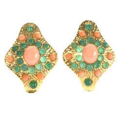 French Gold, Coral, and Chrysoprase Earrings by Boucheron