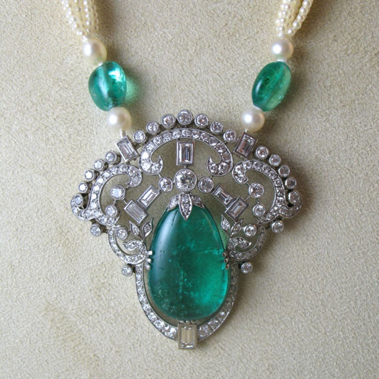 Belle Epoque Pearl, Emerald and Diamond Sautoir