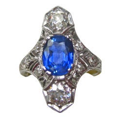 Natural Ceylon Sapphire Deco Ring
