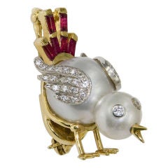 Whimsical Pearl and Gem set Brooch by Seaman Schepps
