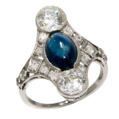 Art Deco Platinum, Diamond and Sapphire Ring