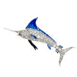 Antique Art Deco Platinum Diamond & Enamel Swordfish Brooch