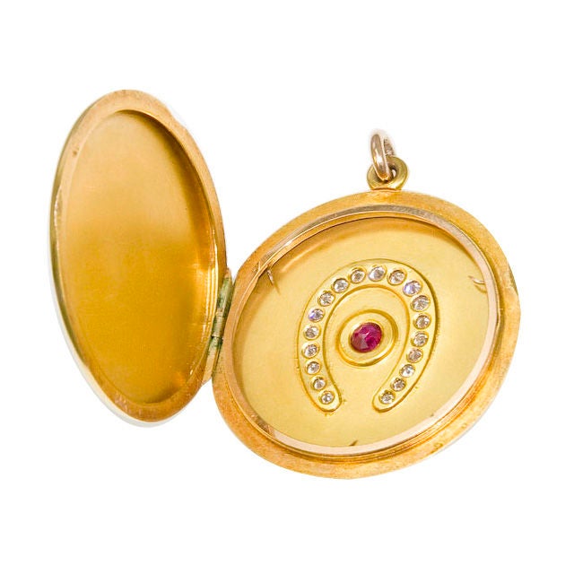 Large 14K Diamond & Ruby Victorian Locket