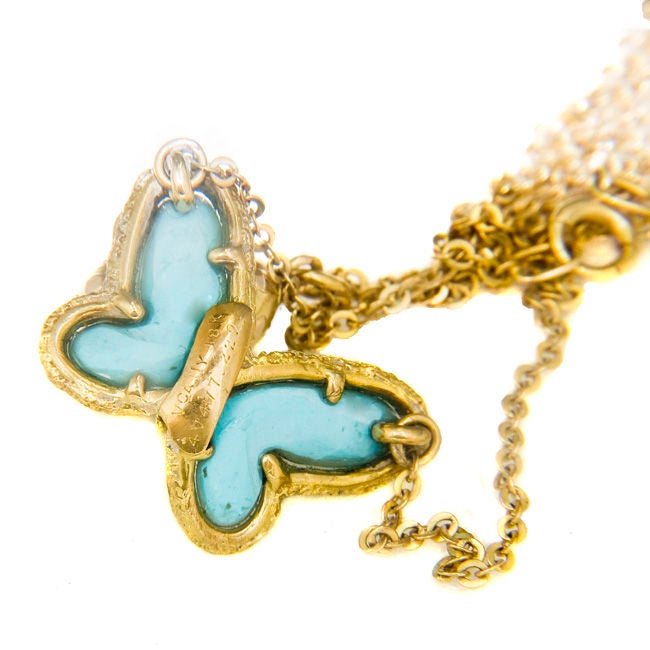Butterfly Pendant of 18K yellow gold and Turquoise Wings, signed and numbered by Van Cleef & Arpels