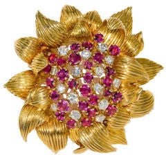 Cartier Diamond and Ruby Clip Brooch