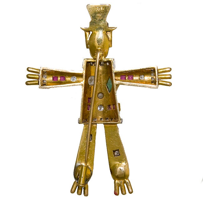 Whimsical Gem Set Scarecrow Brooch