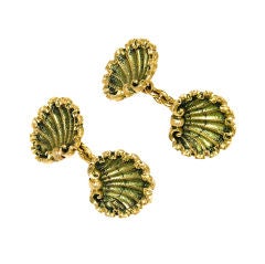 Vinatge  French hallmarked 18K & Enamel Shell Cufflinks