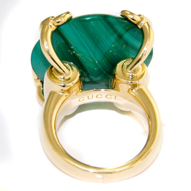Large and Fun 18K yellow gold and Malachite ring by Gucci, Italy. new with original presentation box. $3950.00 retail price new.