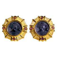 18k Gold Black Faux Coin and Pink Tourmaline Earrings
