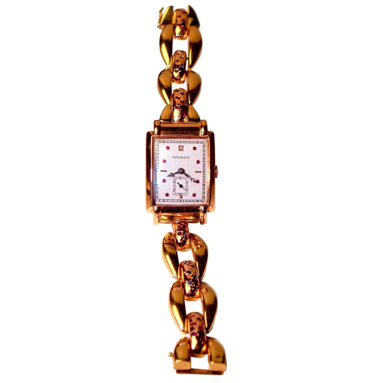 18k Gold Movado Watch with Rubies and Sapphires at 1stDibs