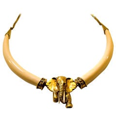 Ivory Necklace with 18k Gold Elephant