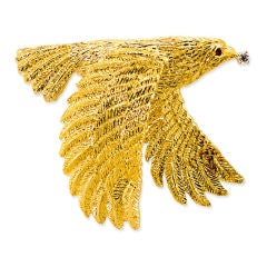 18k Gold, Diamond and Ruby Eagle Brooch