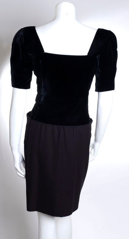 Women's 80's Jacqueline de Ribes Black Cocktail Black Velvet & Wool Dress with Sequins For Sale