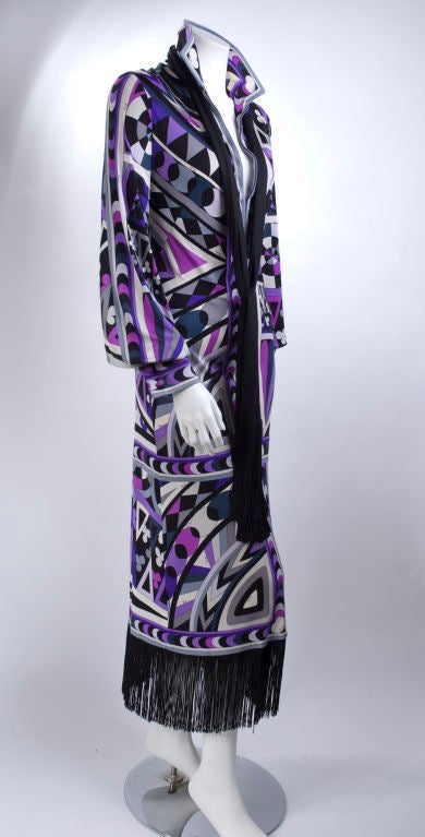 60’s Emilio Pucci Dress with Black Fringes and Matching Scarf