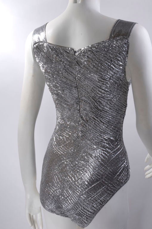 Women's Gianni Versace Silver Silk Lame Body Suit
