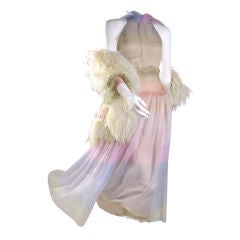 Retro 1972 Valentino Haute Couture Silk Dress and Feathered Jaket