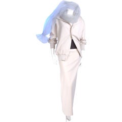 Yohji Yamamoto Hooded Blouson Suit With Detachable Tulle Scarf