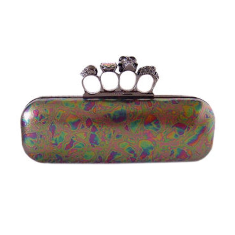 ALEXANDER McQUEEN Skull ring bag Clutch oiled leather final coll