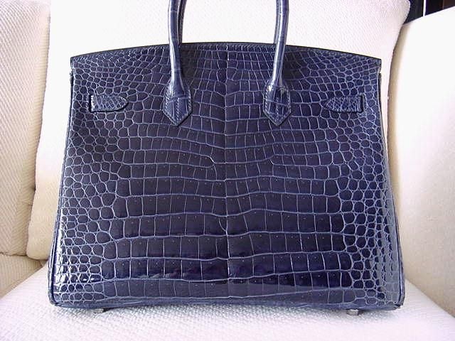 Women's HERMES 35 Birkin Bag NEW BLEU ABYSS Crocodile