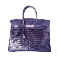 HERMES 35 Birkin Bag NEW BLEU ABYSS Crocodile