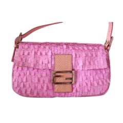 FENDI Baguette Bag Pink Paillettes Exotic Skin Handle Vintage 10