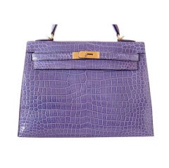HERMES 32cm Kelly Tasche Brighton Bleu Krokodil Rein ECSTASY