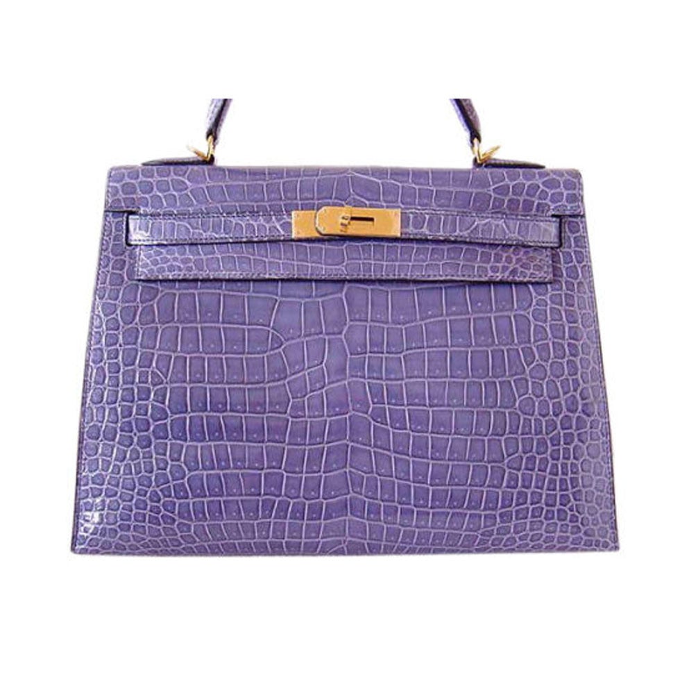 HERMES 32cm Kelly Tasche Brighton Bleu Krokodil Rein ECSTASY