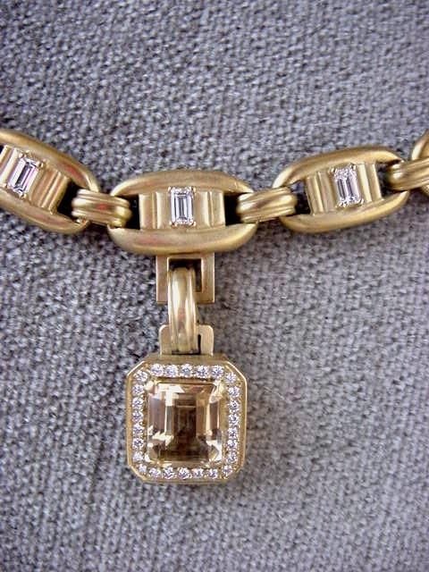 BARRY KIESELSTEIN-CORD 18K Gold Signature Column Necklace with diamonds. 
The doors to the icon have closed at this time and this is a collectable treasure!
Accentuated with the Citrine and diamond pendant.
This superb beauty is the epitome of