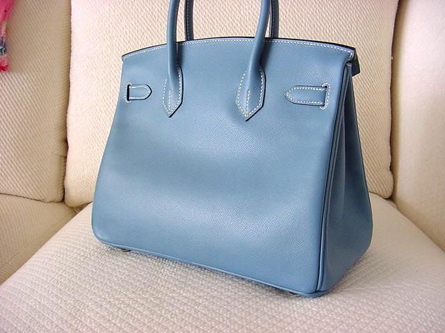 Women's HERMES BIRKIN 30 Blue Jean Palladium Hardware