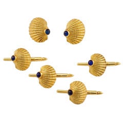 CIPULLO Gold and Sapphire Shell Dress Cufflink Set