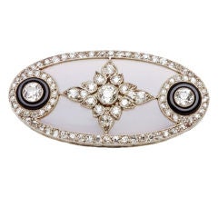 Edwardian Chalcedony Onyx Diamond Garland Style Pin