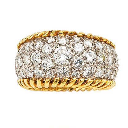 Gold and Diamond Stitch Ring For Sale