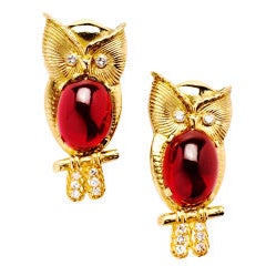 Pair of "Wise Owl" Garnet Gold Pins 4