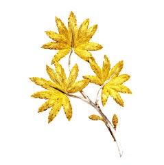 Vintage M. BUCCELLATI Triple Oak Leaf & Acorn Gold Spray Pin