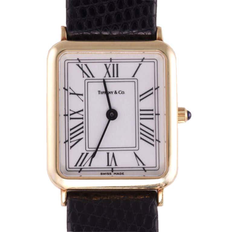 Tiffany and Co. Yellow Gold Rectangular Wristwatch at 1stDibs