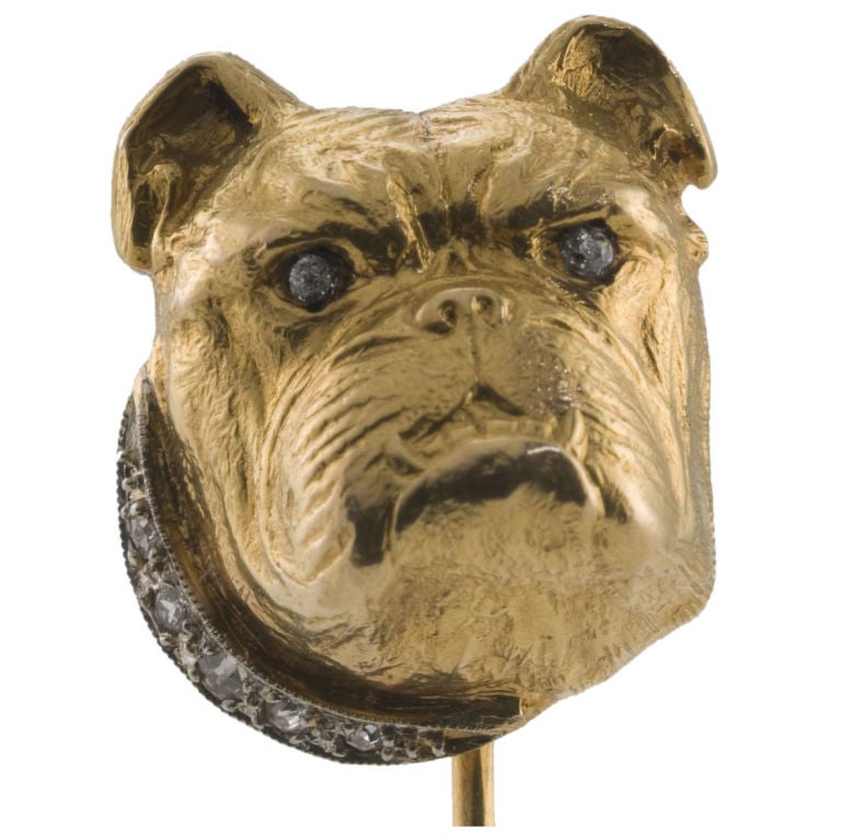 British Bull Dog Gold and Diamond Stick Pin
