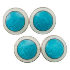 Vintage Sterling Silver and Guilloche Enamel Cuff Links