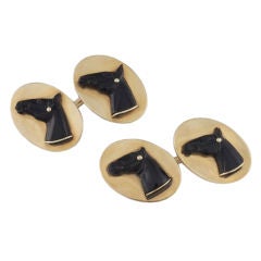 Black Enamel Horse Head Gold Cuff Links