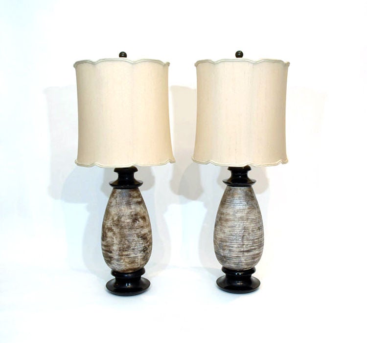 Pair of Ceramic Lamps by James Mont Asian Styled 1940s 1
