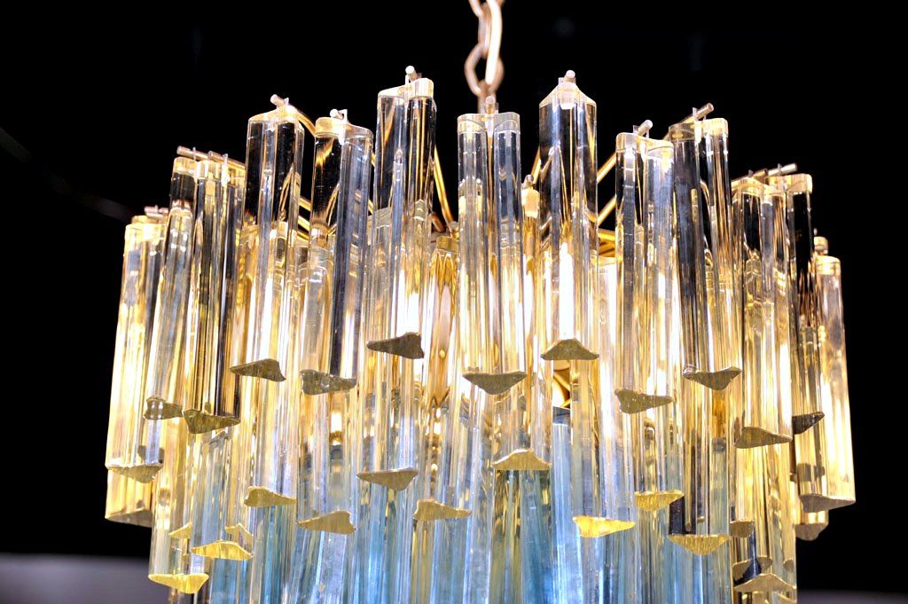 Murano Glass Chandelier with White and Blue Crystals by Camer 1