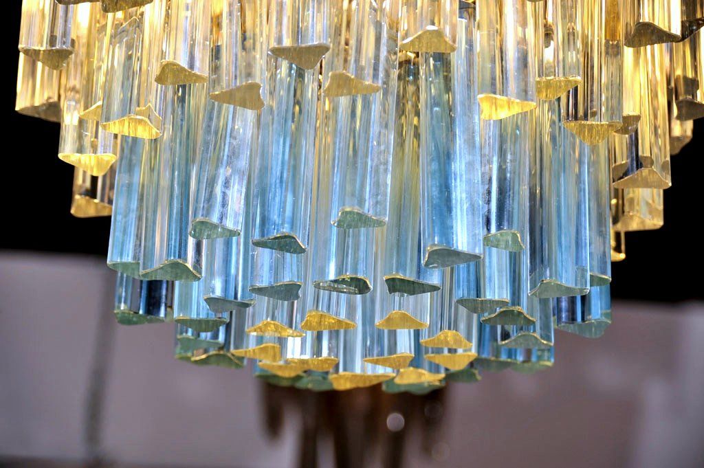 Italian Murano Glass Chandelier with White and Blue Crystals by Camer