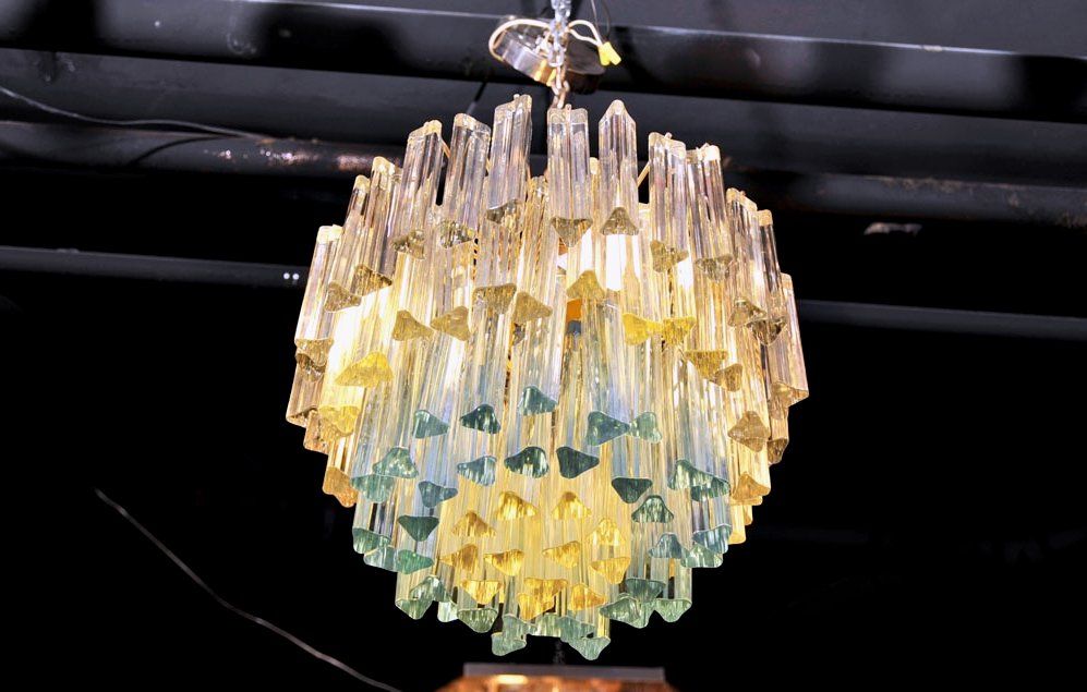 Murano Glass Chandelier with White and Blue Crystals by Camer In Good Condition In Brooklyn, NY