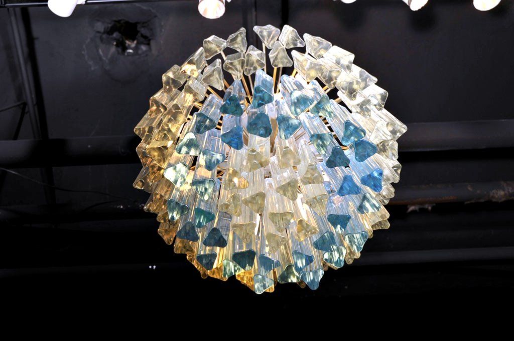 Mid-20th Century Murano Glass Chandelier with White and Blue Crystals by Camer
