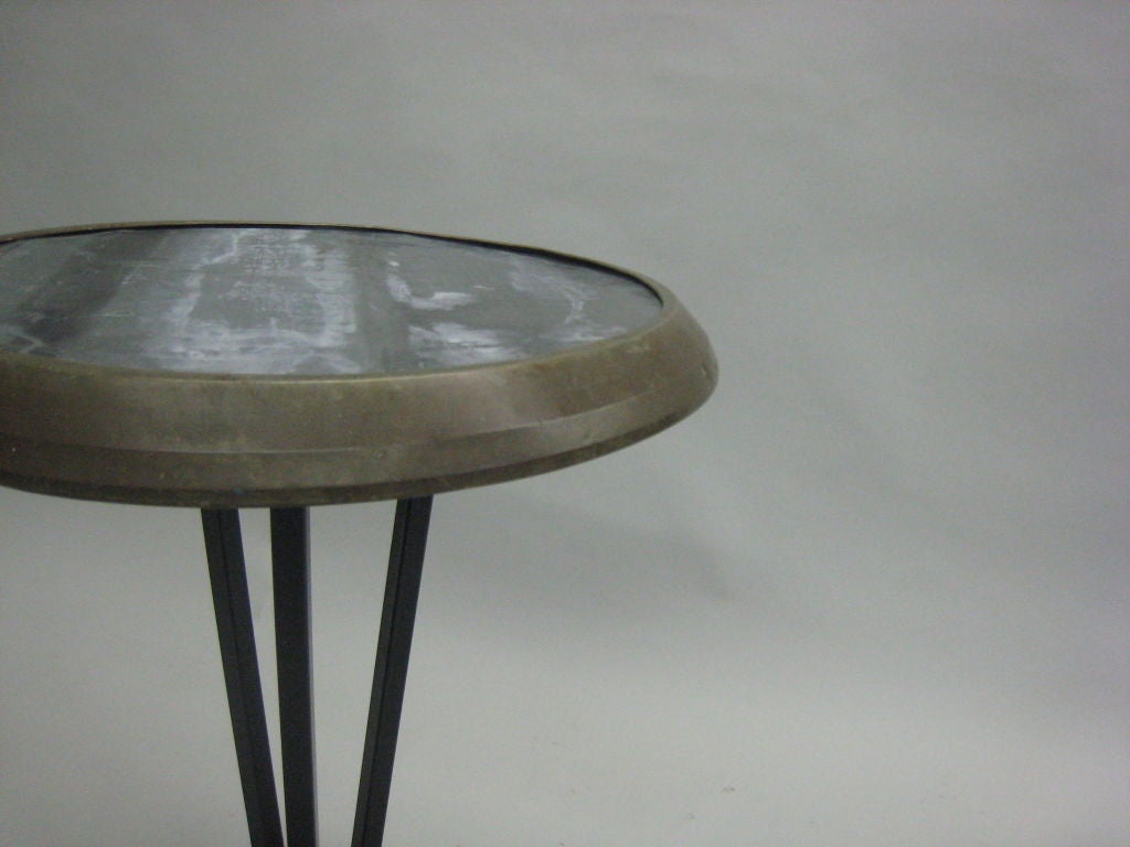 Enameled Two French, Mid- Century Modern Industrial Steel & Zinc Cafe Tables / End Tables For Sale