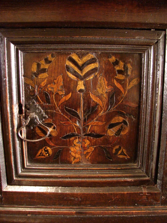 18th Century and Earlier English Inlaid Oak Court Cupboard