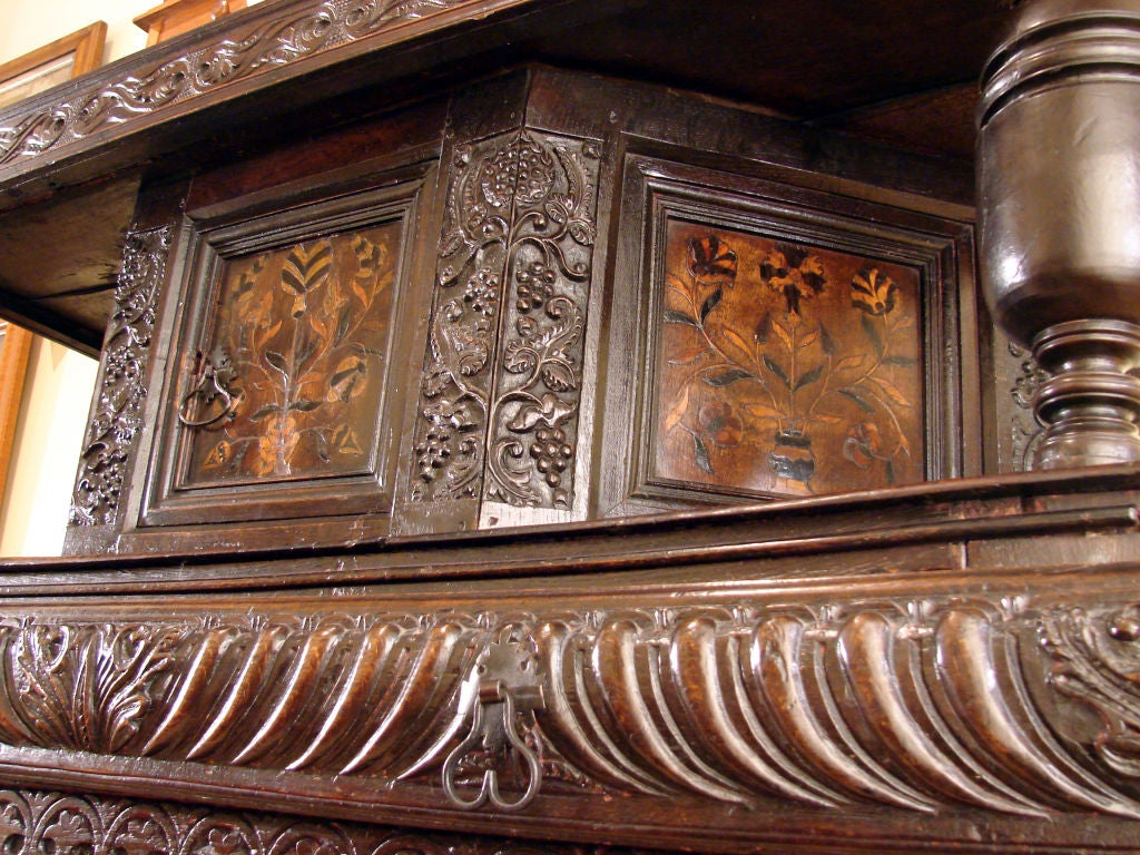 English Inlaid Oak Court Cupboard 1