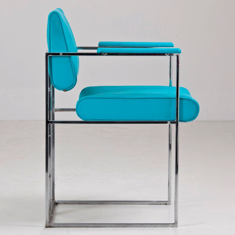 Late 20th Century A Set of Four Turquoise Vinyl Upholstered Chairs