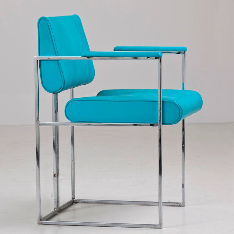 American A Set of Four Turquoise Vinyl Upholstered Chairs