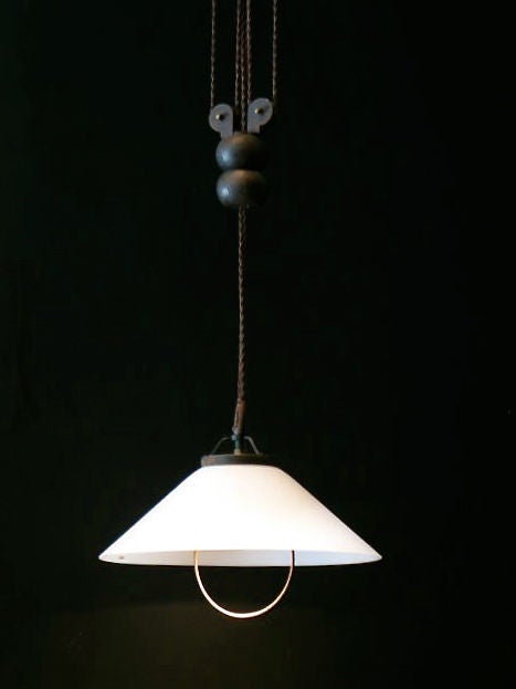 Italian Unique Pulley Lamp with Milk Glass Shade